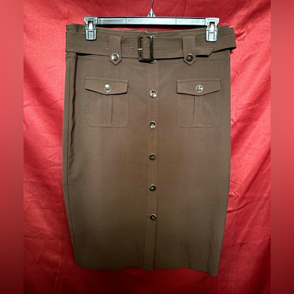 Elegant Brown Button-Front Pencil Skirt